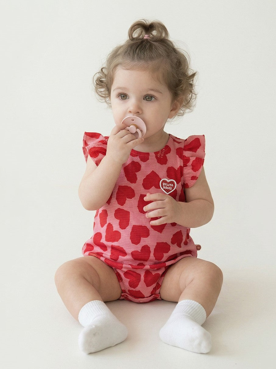 BABY GIRL Pink BB Heart Pattern Polysucker Short Bodysuit