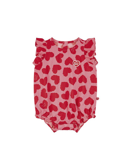 BABY GIRL Pink BB Heart Pattern Polysucker Short Bodysuit