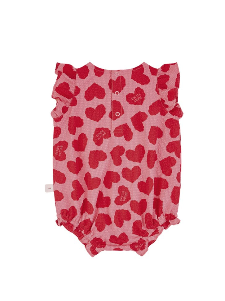 BABY GIRL Pink BB Heart Pattern Polysucker Short Bodysuit