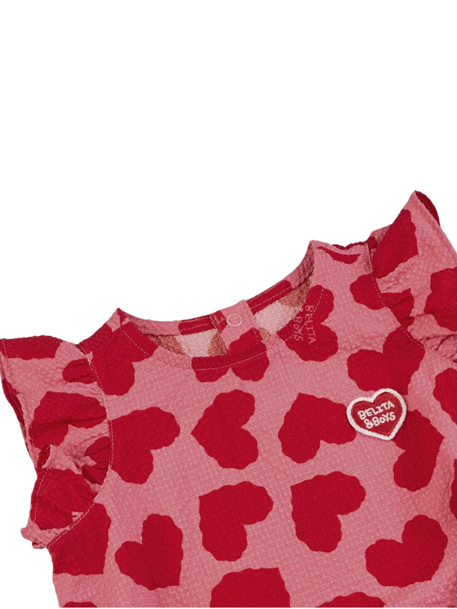 BABY GIRL Pink BB Heart Pattern Polysucker Short Bodysuit