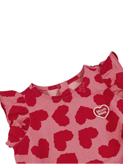 BABY GIRL Pink BB Heart Pattern Polysucker Short Bodysuit