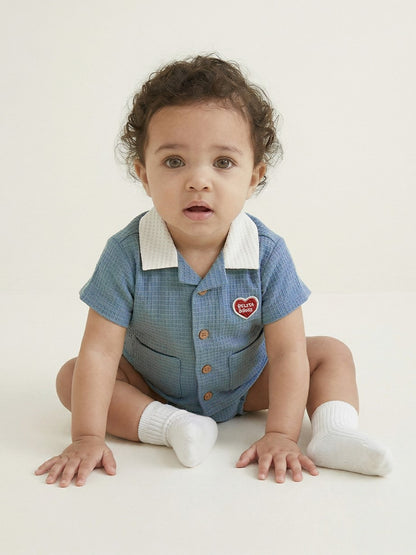 [BABY SET] Light Blue Color Block Polysucker Shirt & Shorts