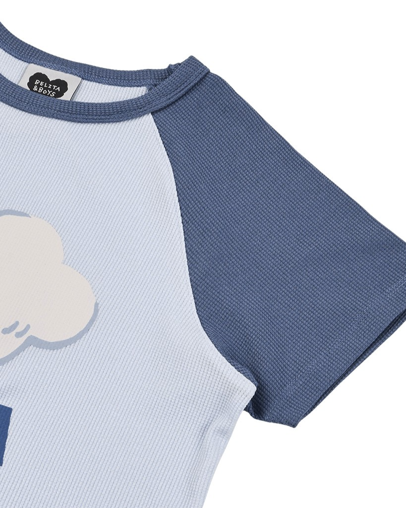 Light Blue Cloud Color Block Waffle Short Sleeve