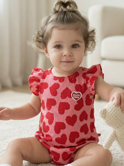 BABY GIRL Pink BB Heart Pattern Polysucker Short Bodysuit