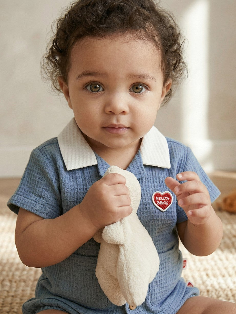 [BABY SET] Light Blue Color Block Polysucker Shirt & Shorts
