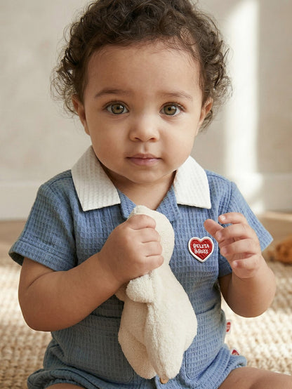 [BABY SET] Light Blue Color Block Polysucker Shirt & Shorts