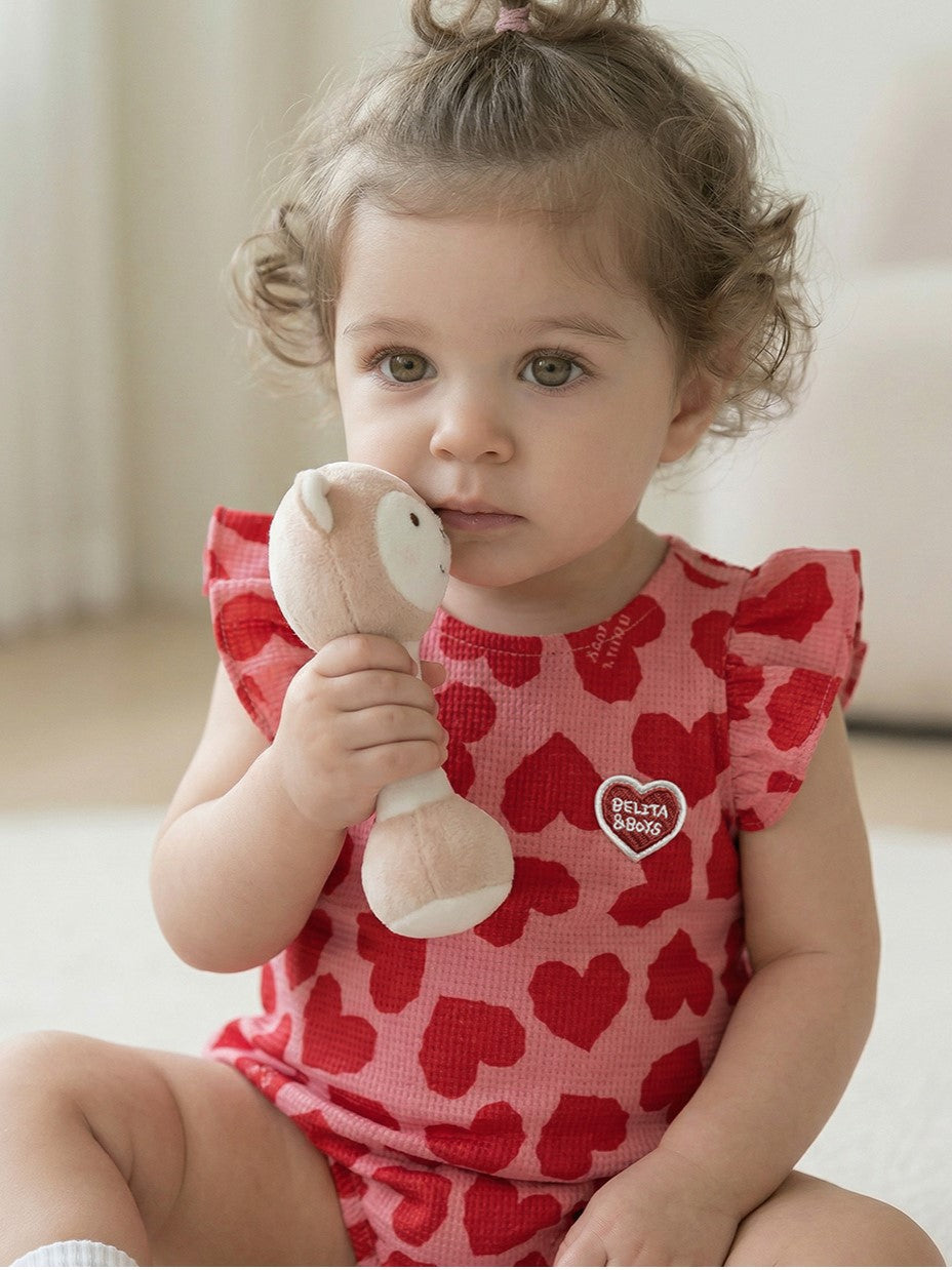 BABY GIRL Pink BB Heart Pattern Polysucker Short Bodysuit