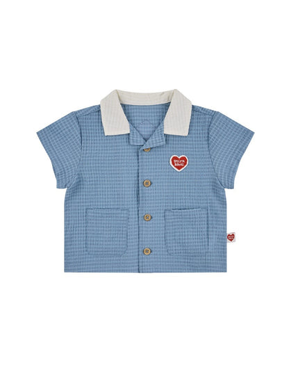 [BABY SET] Light Blue Color Block Polysucker Shirt & Shorts