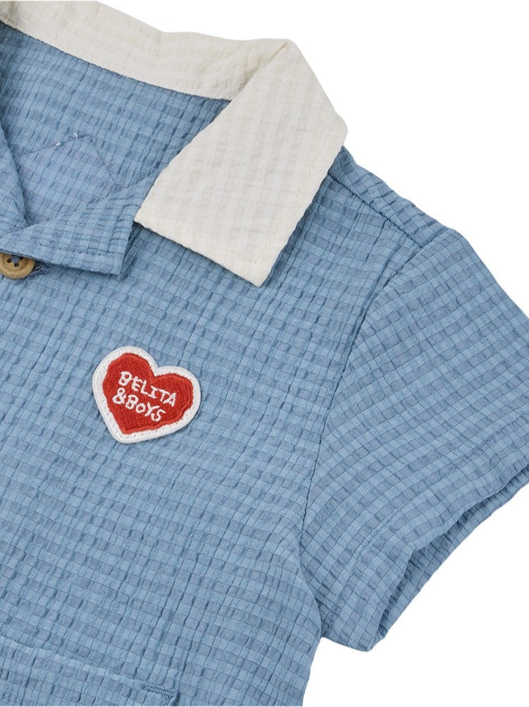 [BABY SET] Light Blue Color Block Polysucker Shirt & Shorts