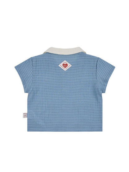 [BABY SET] Light Blue Color Block Polysucker Shirt & Shorts
