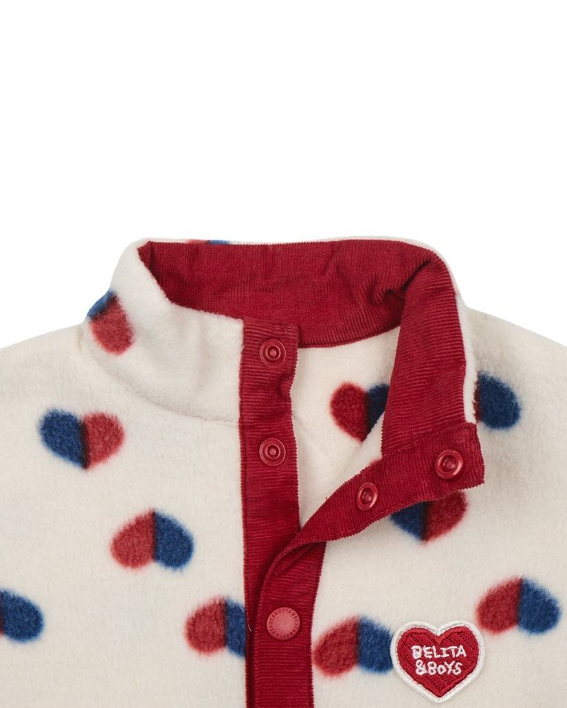 BABY Ivory Red Blue Heart Pattern Fleece Jumpsuit