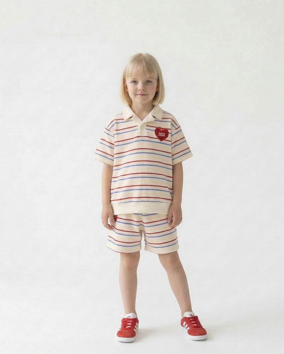 Cream Bubble Apple Rainbow Stripe Terry Collar Shirt