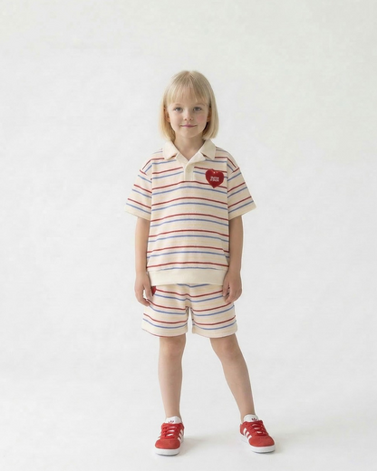 Cream Bubble Apple Rainbow Stripe Terry Collar Shirt