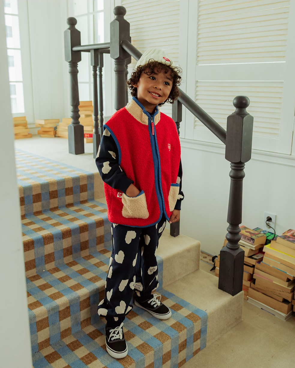 Red BB Heart Color Block Dumble Fleece Vest