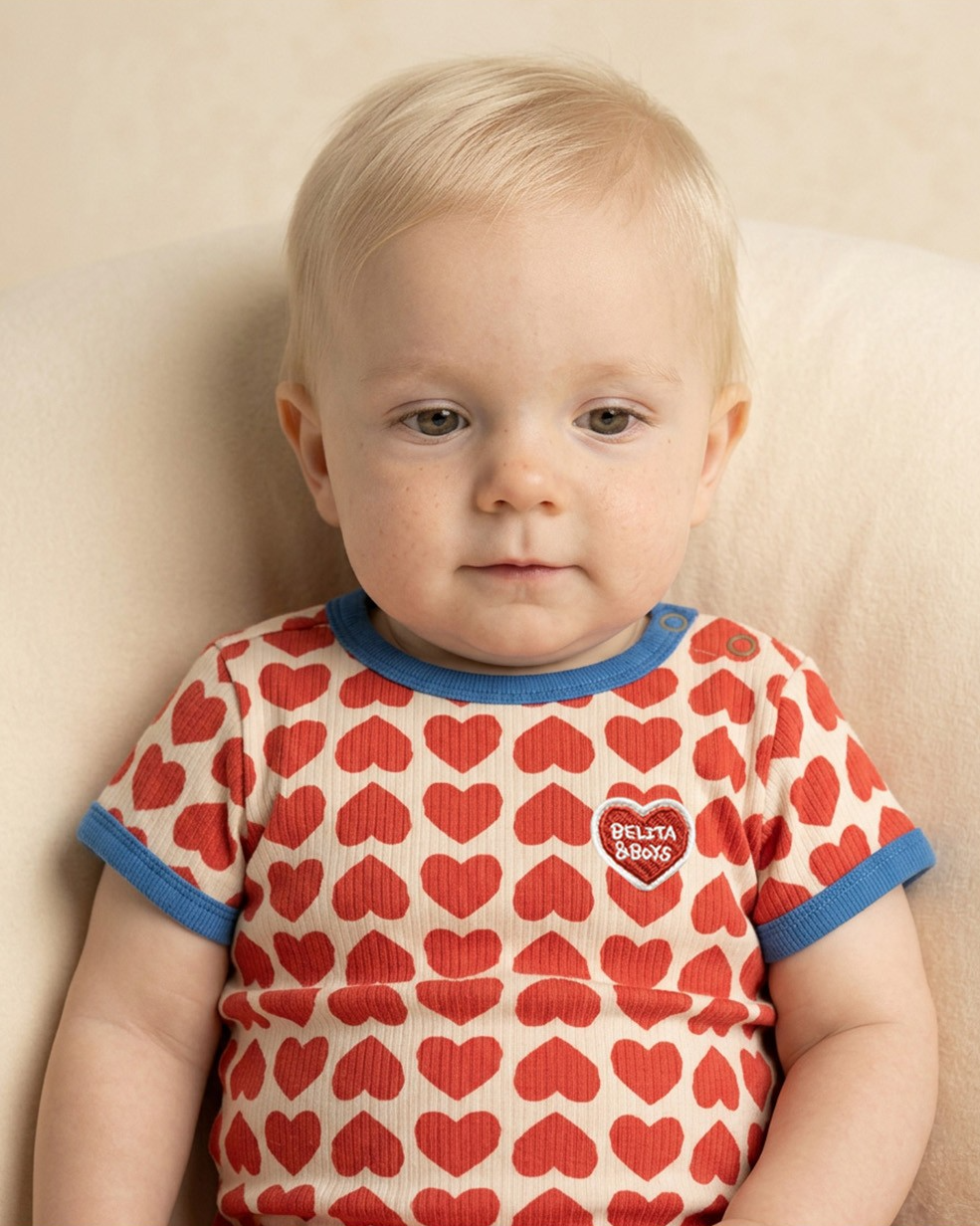 BABY Red BB Heart Pattern Short Bodysuit
