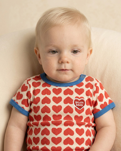 BABY Red BB Heart Pattern Short Bodysuit