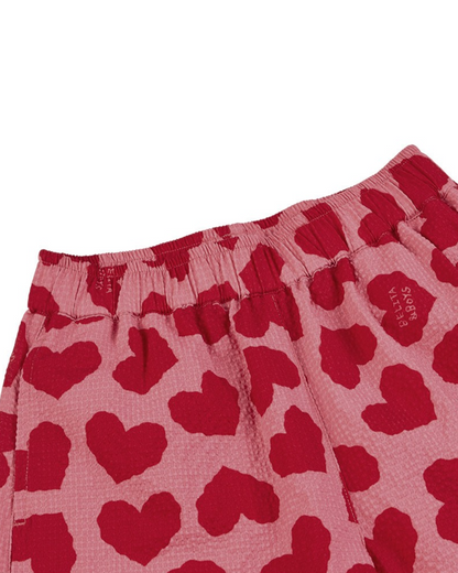 [GIRL SET] Pink BB Heart Pattern Polysucker Blouse & Shorts