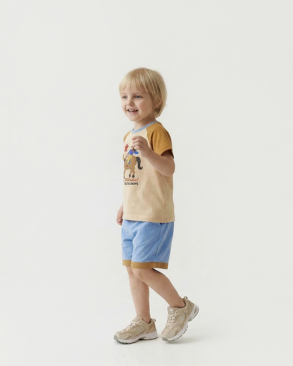 [SET] Beige Cowboy Color Block Shorts