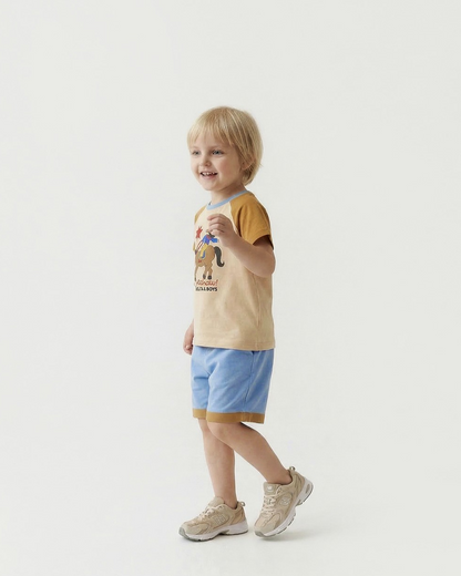 [SET] Beige Cowboy Color Block Shorts