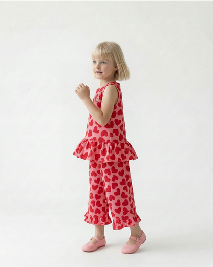[GIRL SET] Pink BB Heart Pattern Polysucker Blouse & Shorts