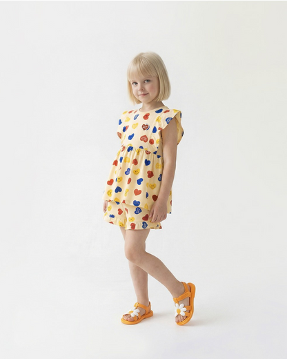 [GIRL SET] Light Yellow Smile Heart Pattern Blouse & Shorts