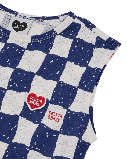 [SET] Blue Checkerboard Mesh Sleeveless Crop