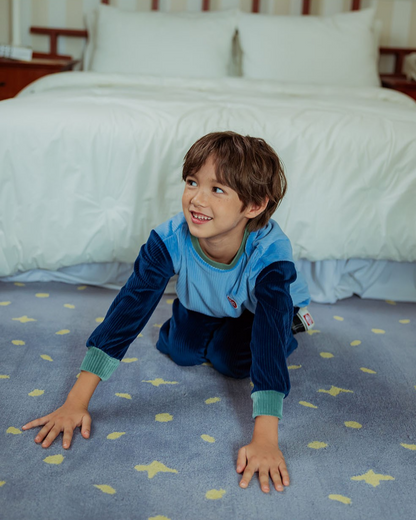 [SET] Light Blue BB Heart Color Block Velour Jogger