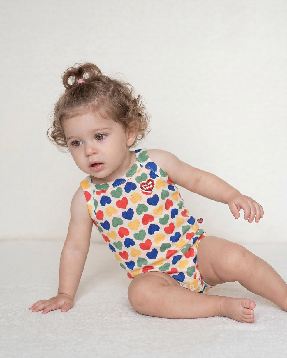BABY Cream Rainbow Heart Mesh Sleeveless Bodysuit