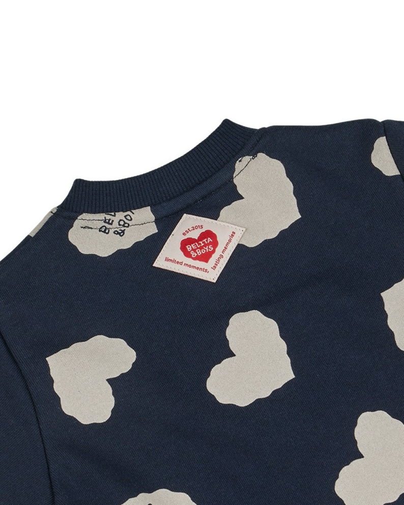 [BABY SET] Navy BB Heart Pattern Jumpsuit & Bonnet