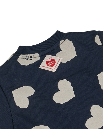 [BABY SET] Navy BB Heart Pattern Jumpsuit & Bonnet