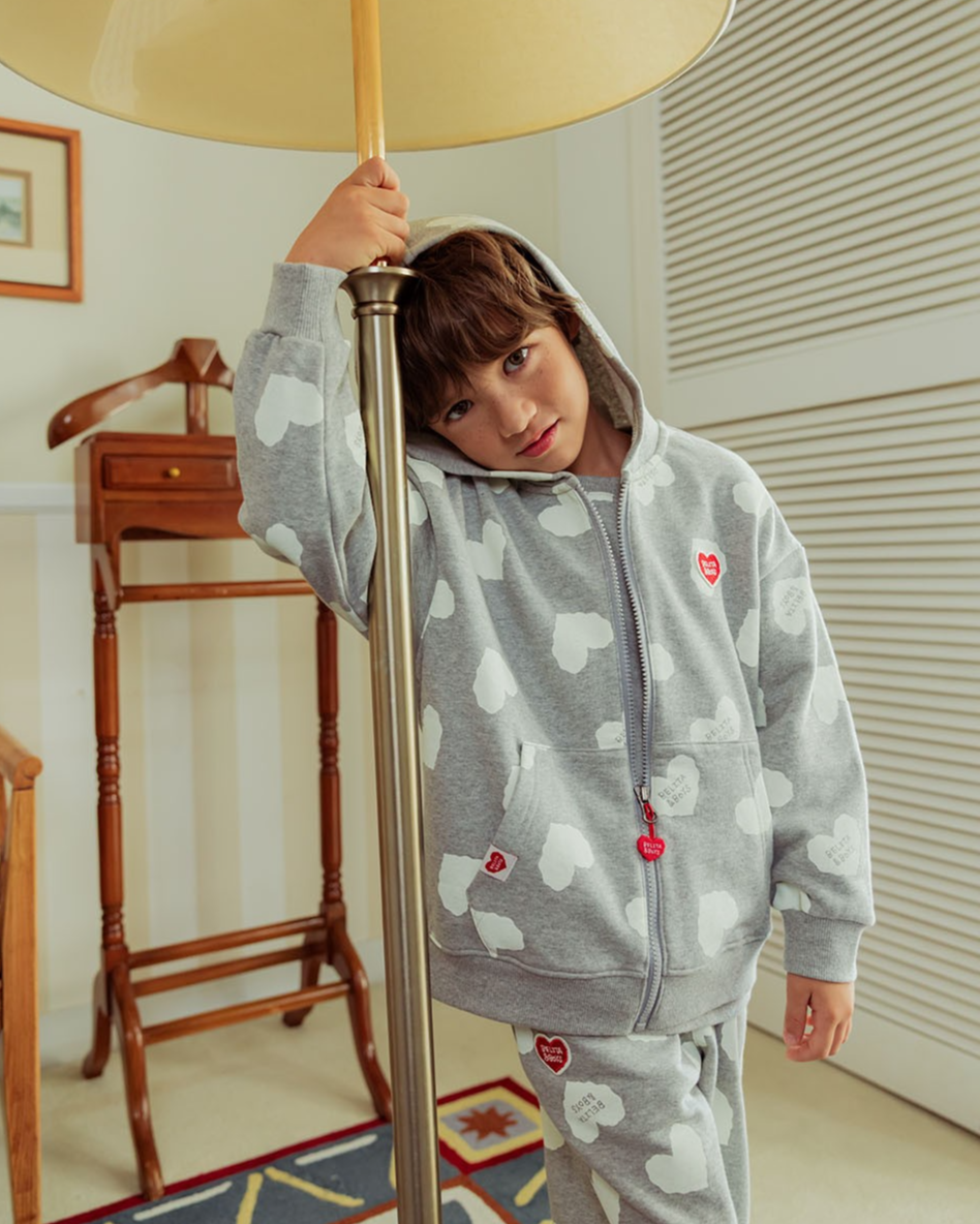 Grey BB Heart Pattern Zip Up Hood