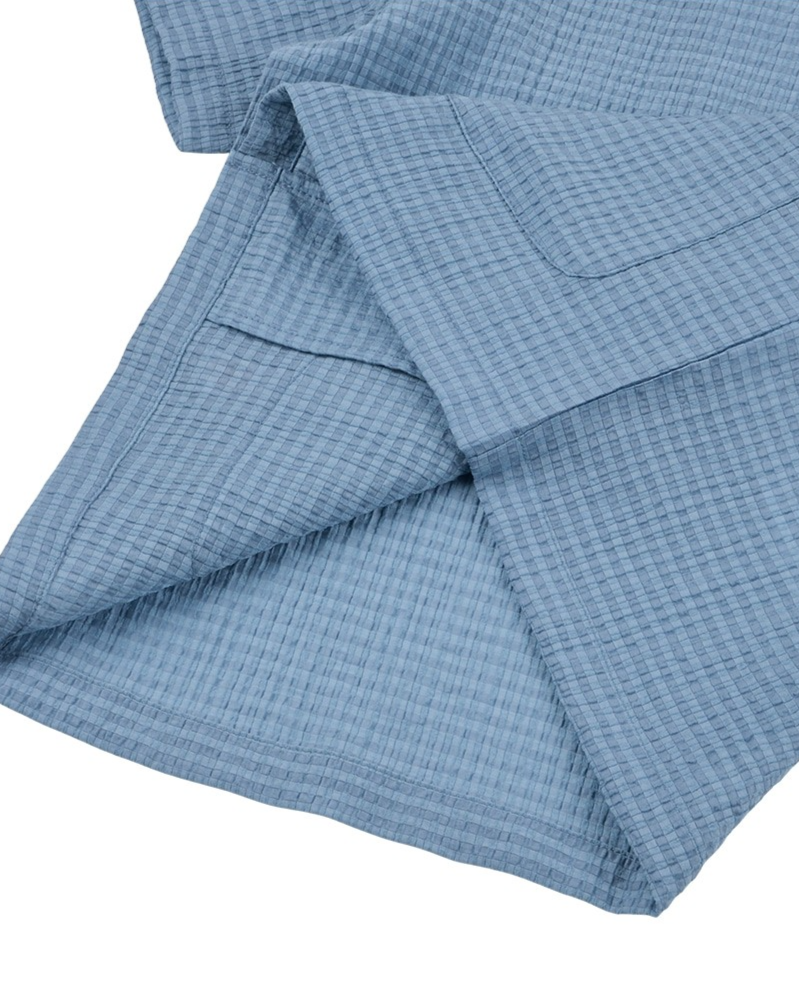 [SET] Light Blue Color Block Polysucker Shirt & Shorts