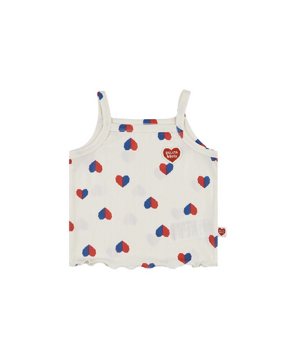 [BABY GIRL SET] Ivory Red Blue Heart Pattern Sleeveless Shorts
