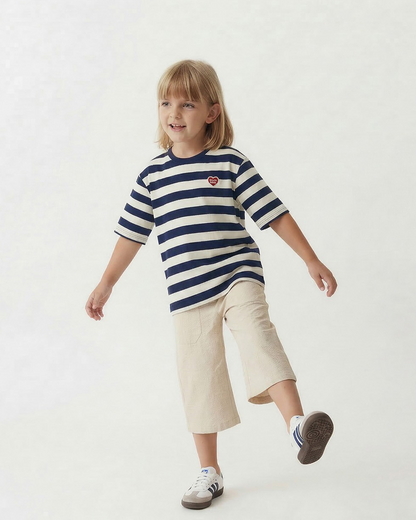 Navy BB Heart Stripe Mid Sleeve