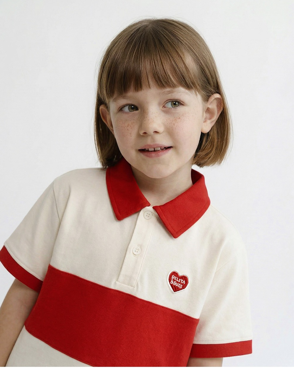 Red BB Heart Color Block Collar Shirt