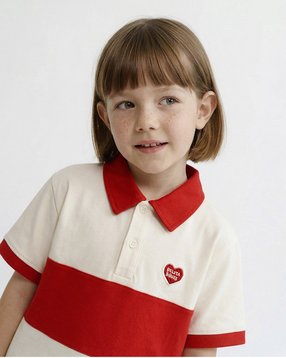 Red BB Heart Color Block Collar Shirt