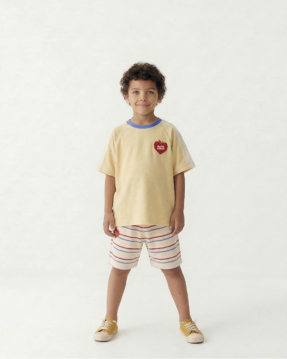 Cream Bubble Apple Rainbow Stripe Terry Shorts