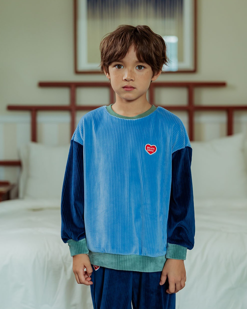 [SET] Light Blue BB Heart Color Block Velour Jogger