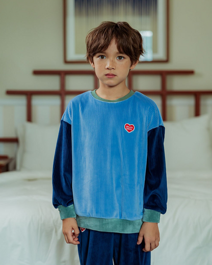 [SET] Light Blue BB Heart Color Block Velour Jogger