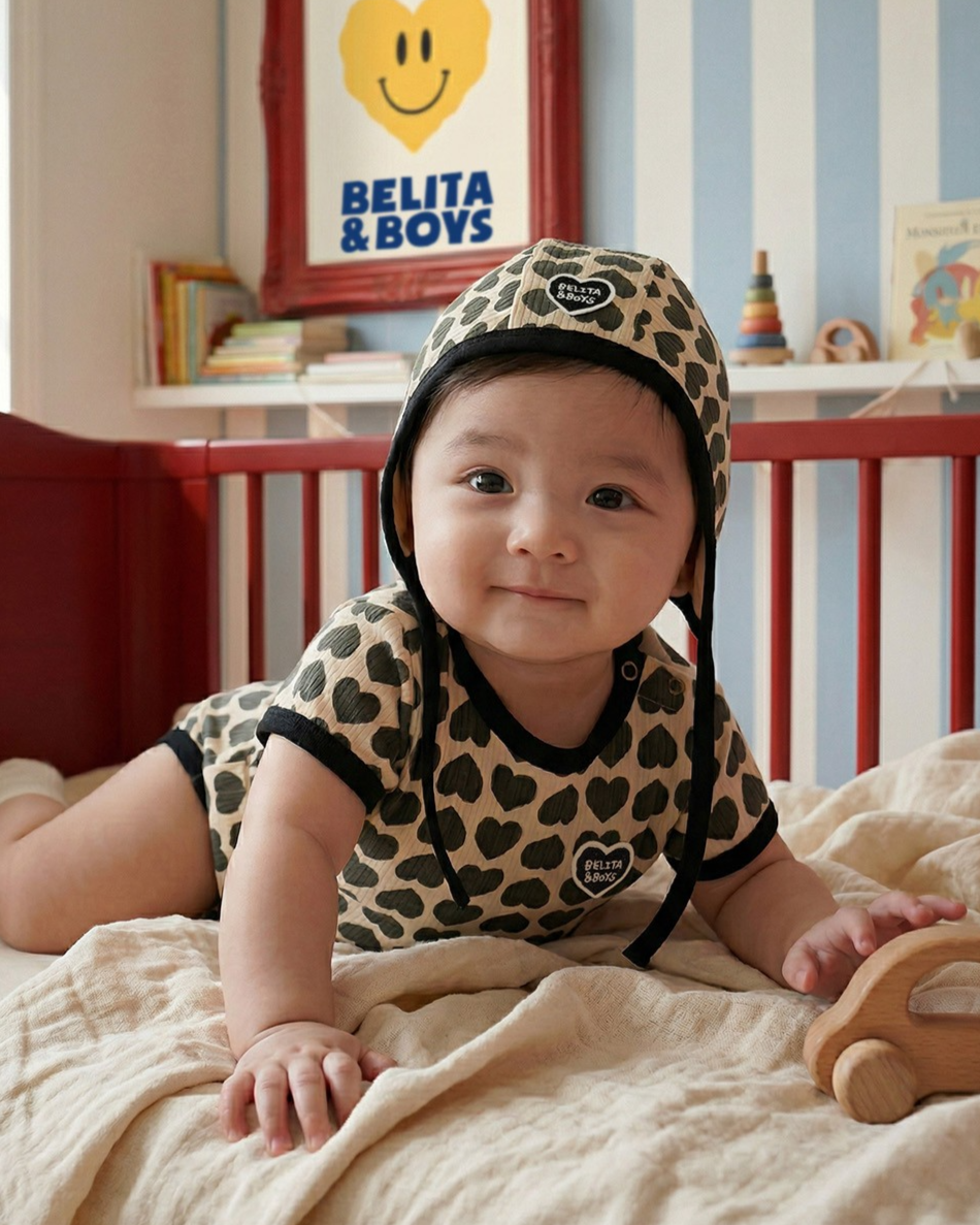BABY Charcoal BB Heart Pattern Bonnet