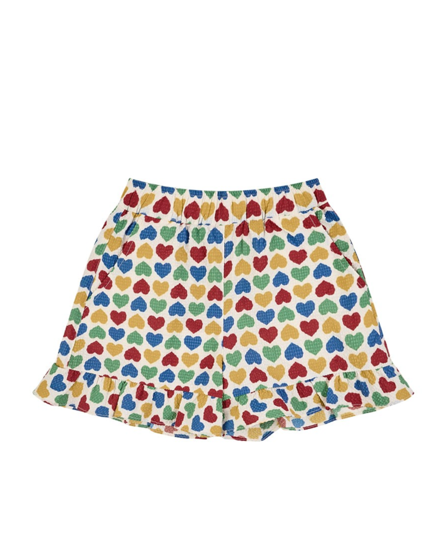 [GIRL SET] Cream Rainbow Heart Polysucker Blouse & Shorts