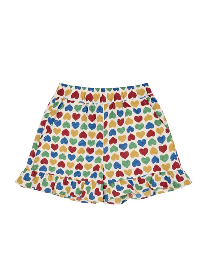 [GIRL SET] Cream Rainbow Heart Polysucker Blouse & Shorts