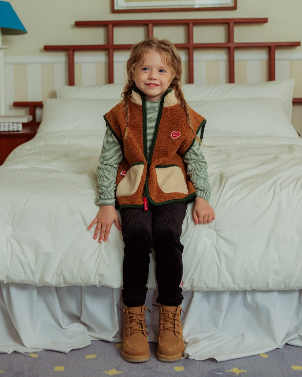 Brown BB Heart Color Block Dumble Fleece Vest