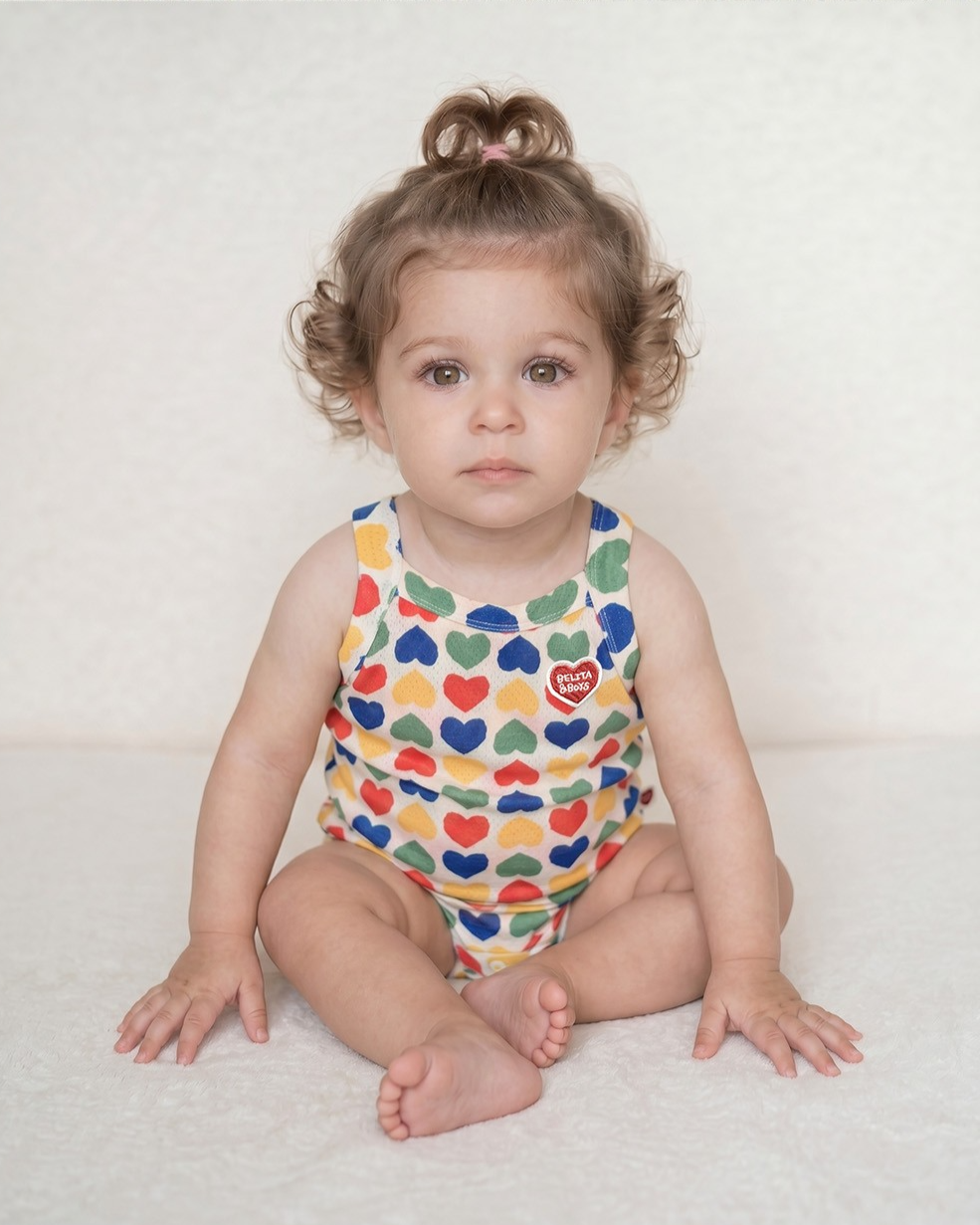 BABY Cream Rainbow Heart Mesh Sleeveless Bodysuit