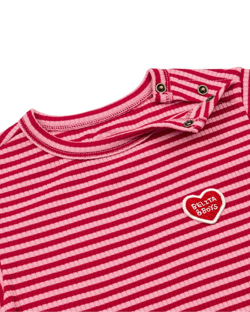 [BABY SET] Red Stripe Rib Jumpsuit & Bib & Bonnet