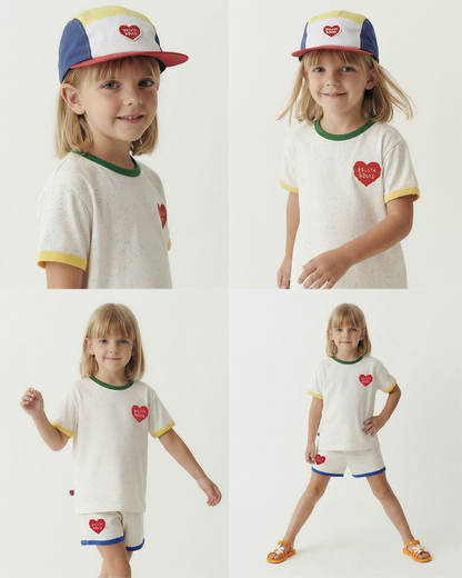 [SET] Ivory BB Heart Rib Trim Shirt & Shorts