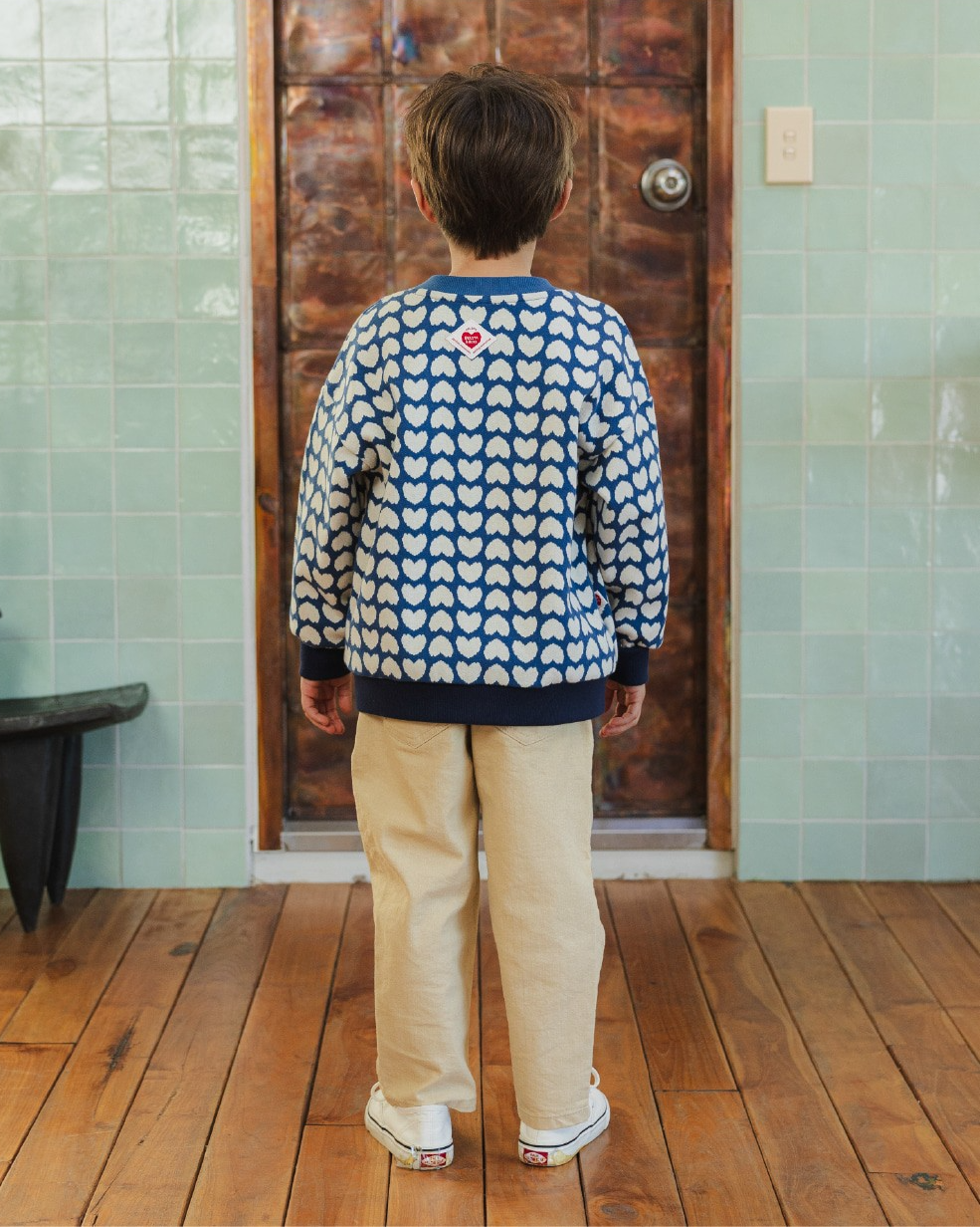 Dark Blue Heart Pattern Knit Cardigan