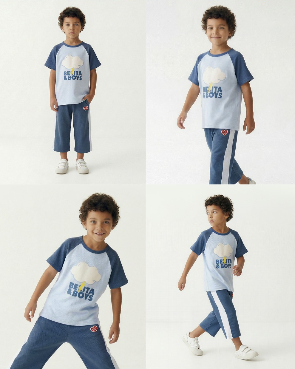 Light Blue Cloud Color Block Waffle Short Sleeve