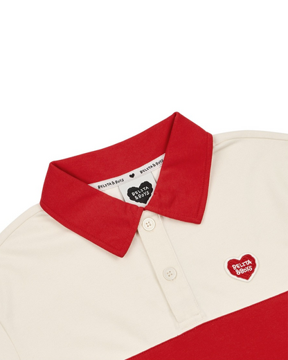 Red BB Heart Color Block Collar Shirt
