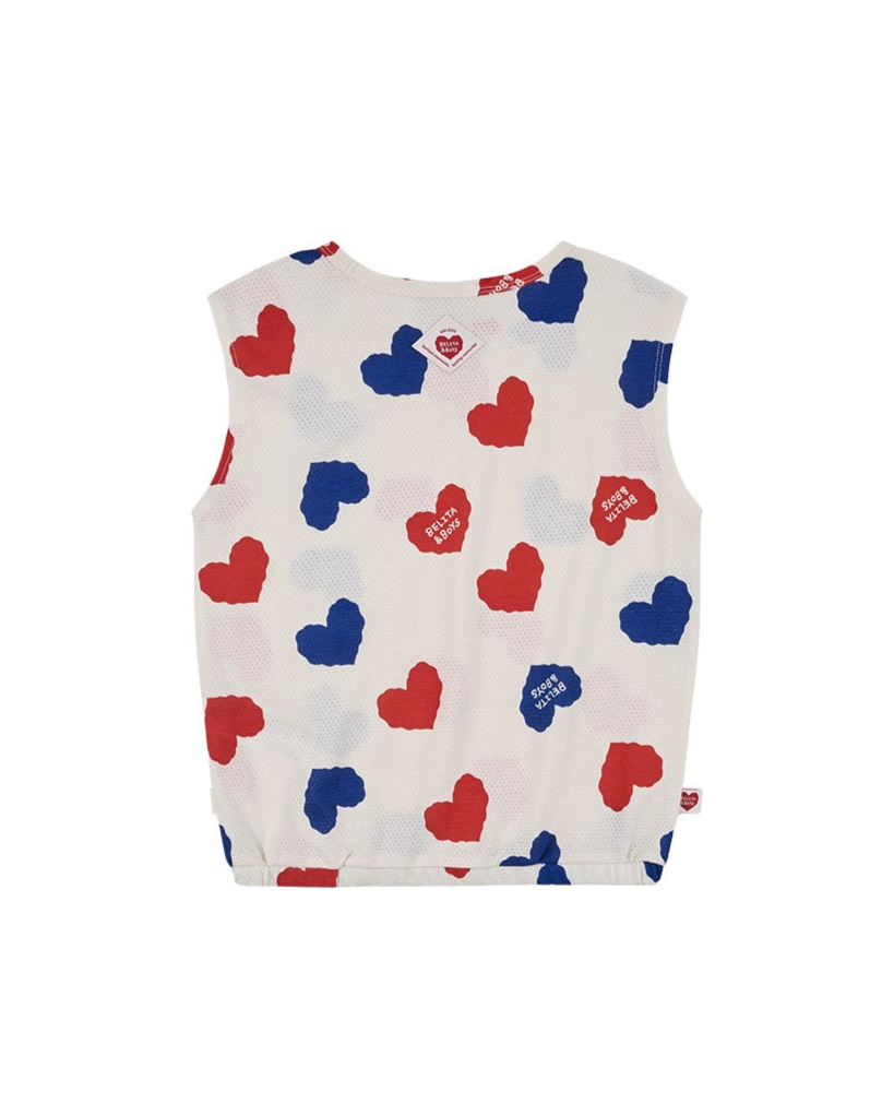 [SET] Ivory Red Blue Heart Pattern Mesh Sleeveless Crop